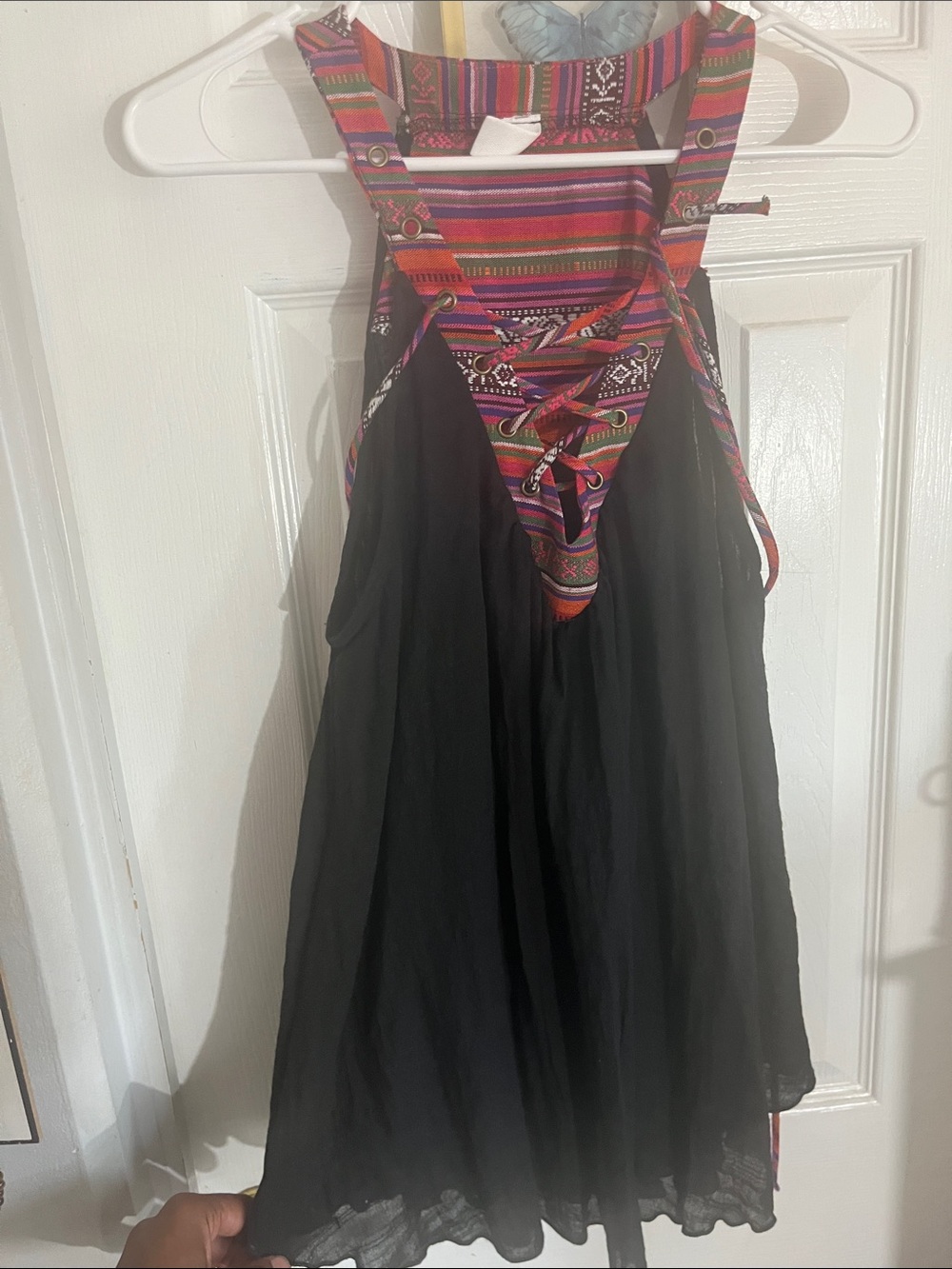 Black Tunic Top with Colorful Embroidered Straps